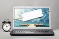 Laptop with blank note Royalty Free Stock Photo