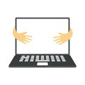 Laptop with blank screen flat vector illustration. Business, remote job, freelance, office work attribute. Modern