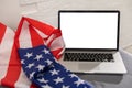 laptop with blank screen usa flag Royalty Free Stock Photo