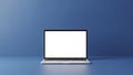 Laptop with blank white screen on a blue background computer technology Royalty Free Stock Photo