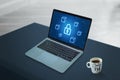 Laptop with blockchain security concept icons