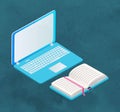 Laptop and Book Isolated on Blue, for Studying Royalty Free Stock Photo