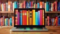 The Laptop and Bookshelf.AI generated image Royalty Free Stock Photo