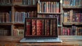 The laptop with bookshelf.AI generated image Royalty Free Stock Photo