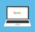 Laptop with browser and search bar in flat style. Vector illustration