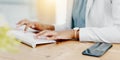 Laptop, business and hands of black woman typing working on online project, report and research at desk. Office Royalty Free Stock Photo