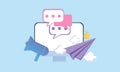 Laptop with business management app. Online news and work. Business marketing concept.