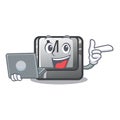With laptop button M on a keyboard mascot Royalty Free Stock Photo