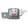 With laptop button S in the cartoon shape Royalty Free Stock Photo