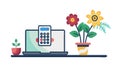 Laptop and Calculator with Floral Elements Icon, vector design Generative AI Royalty Free Stock Photo