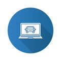 Laptop with car flat design long shadow glyph icon