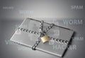 Laptop with chains and padlock on gray background