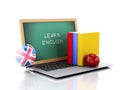 Laptop with chalkboard. Learn English concept. 3d illustration Royalty Free Stock Photo