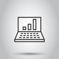 Laptop chart icon in flat style. SEO data vector illustration on white isolated background. Computer diagram business concept