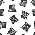 Laptop chart icon in flat style. SEO data vector illustration on white isolated background. Computer diagram seamless pattern