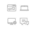 Laptop, Chat Speech Bubbles and Monitor icons. Royalty Free Stock Photo