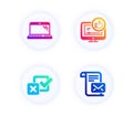 Laptop, Checkbox and Like video icons set. Mail letter sign. Computer, Survey choice, Thumbs up. Read e-mail. Vector Royalty Free Stock Photo