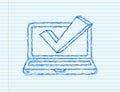 Laptop with checkmark or tick notificatione. sketch icon. Approved choice. Accept or approve checkmark. Vector