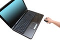 Laptop and child hand using the mice Royalty Free Stock Photo