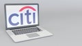 Laptop with Citigroup logo. Computer technology conceptual editorial 3D rendering Royalty Free Stock Photo