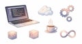 Laptop cloud gears coffee candles infinity symbol Royalty Free Stock Photo