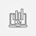 Laptop with CO2 Carbon Dioxide Bar Chart vector line icon