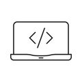 Laptop With Code Symbol Line Icon. Software Development, Programming, And Coding Outline Symbol. Technology And Royalty Free Stock Photo