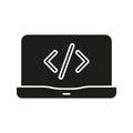 Laptop With Code Symbol Solid Icon. Software Development, Programming, And Coding Silhouette Symbol. Technology And Royalty Free Stock Photo