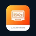 Laptop, Coding, Code, Screen, Computer Mobile App Button. Android and IOS Glyph Version Royalty Free Stock Photo