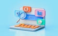Laptop coding interface chart magnify glass 3d illustration create Royalty Free Stock Photo