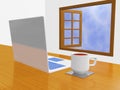 Laptop Coffee Mug in Front of Open Window