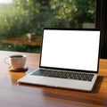 Laptop coffee workspace isolated on transparent background Royalty Free Stock Photo