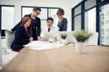 Laptop, collaboration and business people in a meeting in the office conference room for planning. Technology, teamwork Royalty Free Stock Photo