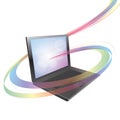 Laptop with colorful abstract swirl