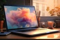 A laptop with a colorful image background of a cloud on the screen Royalty Free Stock Photo