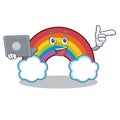 With laptop colorful rainbow character cartoon