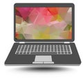 Laptop with colorful triangle abstract patterns on the display