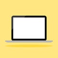Laptop computer with blank white screen isolated on yellow background Royalty Free Stock Photo