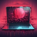 a laptop computer with blood dripping out of it