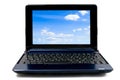 Laptop computer with blue cloudy sky wallpaper Royalty Free Stock Photo