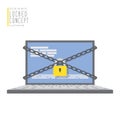 Laptop computer are bound with chains and locked with a padlock