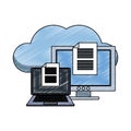 Laptop and computer with cloud computing scribble Royalty Free Stock Photo