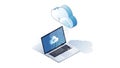 A laptop computer with a cloud icon on its screen and a cloud raining down data Royalty Free Stock Photo