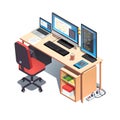 Laptop computer, desktop pc setup table with chair Royalty Free Stock Photo