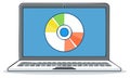Laptop computer displaying a colorful pie chart for business data analysis and presentation Royalty Free Stock Photo