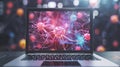 A laptop computer displaying an image of neurons and brain cells on the screen, Ai Generated Royalty Free Stock Photo