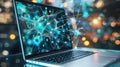 A laptop computer displaying an image of neurons and brain cells on the screen, Ai Generated Royalty Free Stock Photo