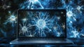 A laptop computer displaying an image of neurons and brain cells on the screen, Ai Generated Royalty Free Stock Photo