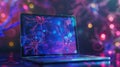 A laptop computer displaying an image of neurons and brain cells on the screen, Ai Generated Royalty Free Stock Photo