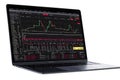 A laptop computer displaying a stock market graph